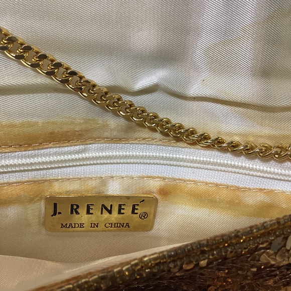 Vintage J. Renee Gold Sequin Clutch Handbag‎ Chain Strap Evening Bag